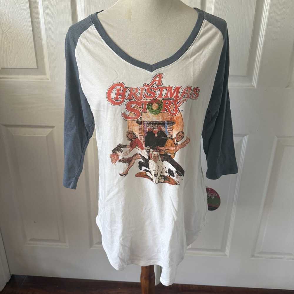 A Christmas Story Movie Women's Raglan T-Shirt White/Grey XL